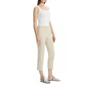 Theory Linen Pants Stretch Ivory Cream Cropped Sz 6 Preppy Pockets